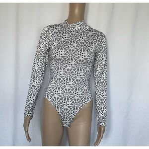 Lazofy Womens bodysuit White Black. High Neck Size S